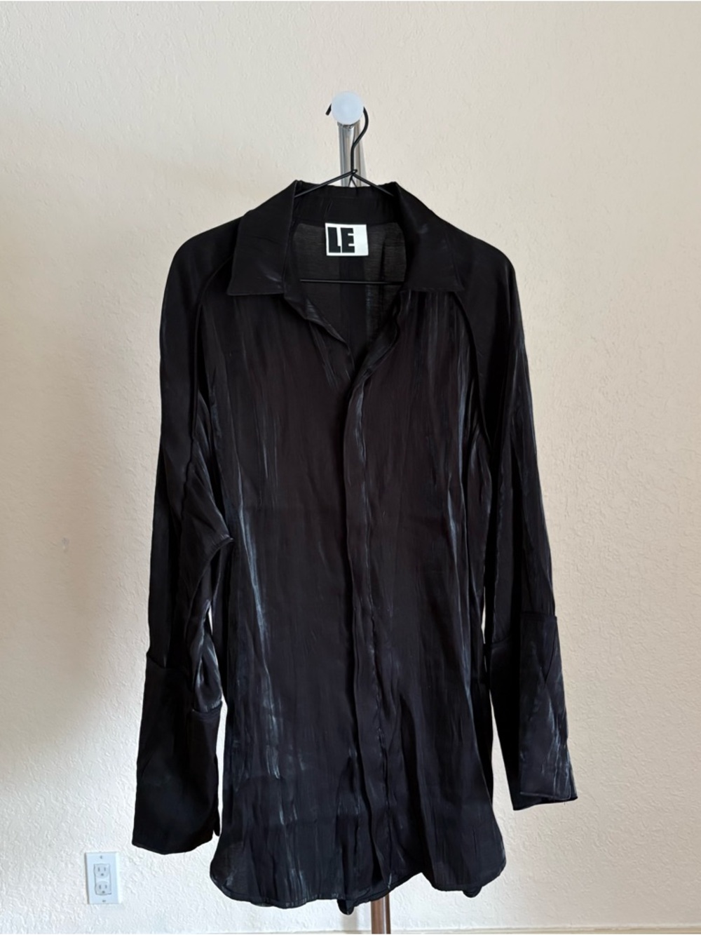 Black Shiny Oversized Button-Down Shirt